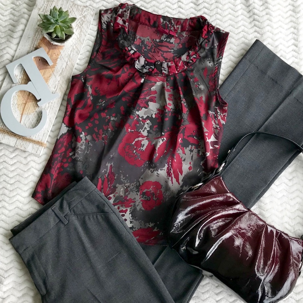 Ruffled Neckline Jewel Tone Sleeveless Top